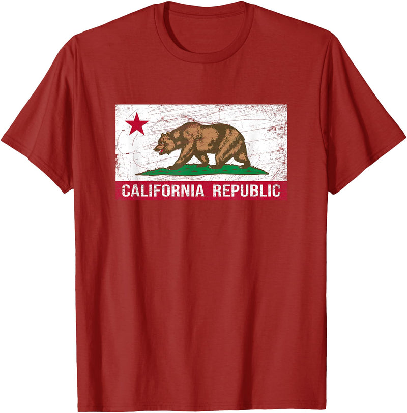 Graphic Club Inc. California Republic Flag - CA - Distressed Design - Classic T-Shirt - Cranberry Red