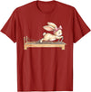 Cute Bunny Doing Pilates Reformer Machine Easter Rabbit T-Shirt in Cranberry Red