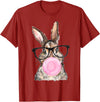 Cute Bunny Glasses Bubblegum Easter Day Girls Kids Boys T-Shirt in Cranberry Red