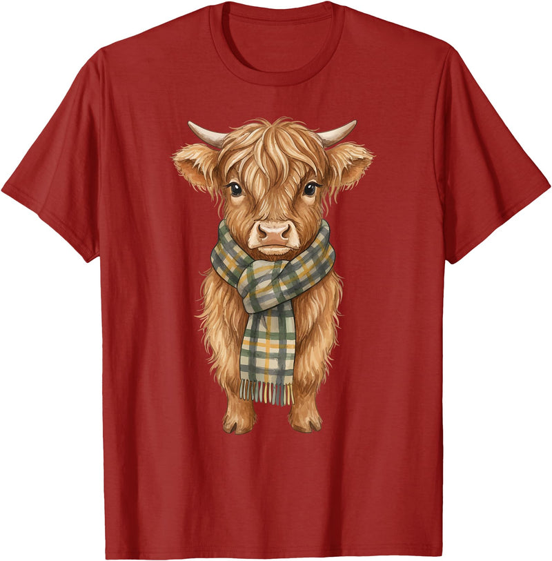 Farmer Cute Women Highland Cow Shirts Cozy Fall Autumn Highland Cow T-Shirt - Cranberry Red