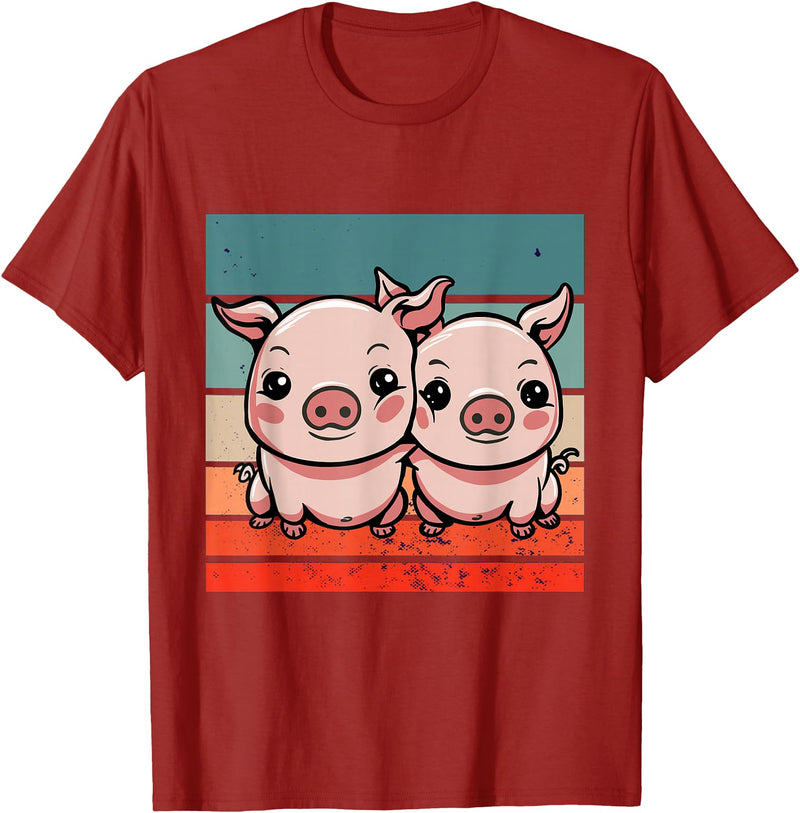 Cute Sibling Baby Little Pink Pig Sister Animal Pig Lovers T-Shirt - Cranberry Red