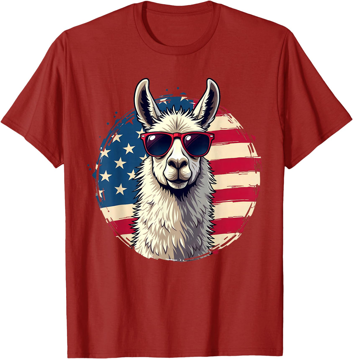 Funny Llama Alpaca Animal Lover Gifts Clothing Llama Alpaca American Flag USA Patriotic T-Shirt - Cranberry Red