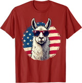 Funny Llama Alpaca Animal Lover Gifts Clothing Llama Alpaca American Flag USA Patriotic T-Shirt - Cranberry Red