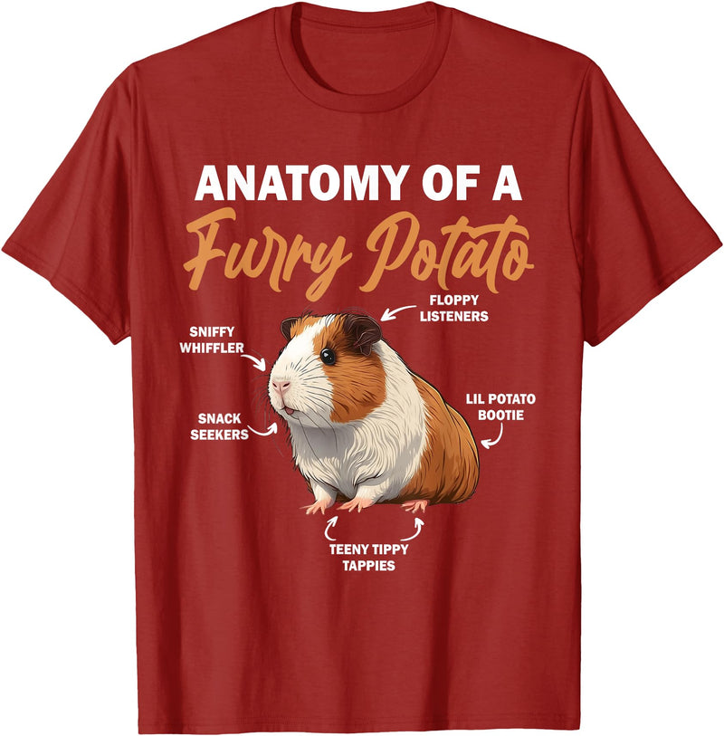 Guinea Pig Lovers Guinea Pig Tees Guinea Pig Shirt Anatomy Of A Furry Potato Guinea Pig Funny T-Shirt - Cranberry Red