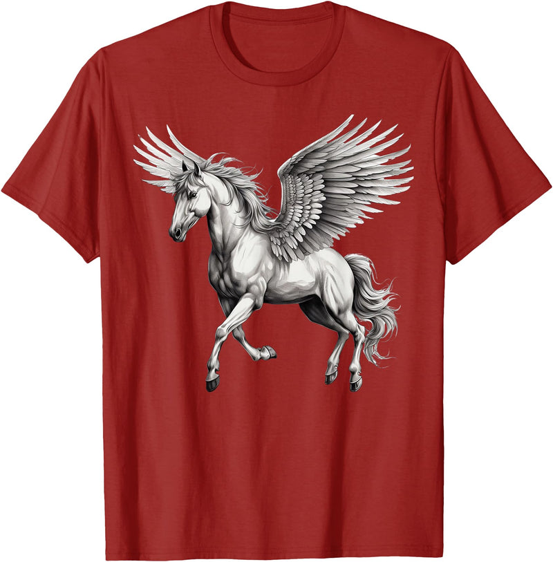 Cool Style Pegasus Majestic Winged Horse Mythology Fantasy Art T-Shirt - Cranberry Red