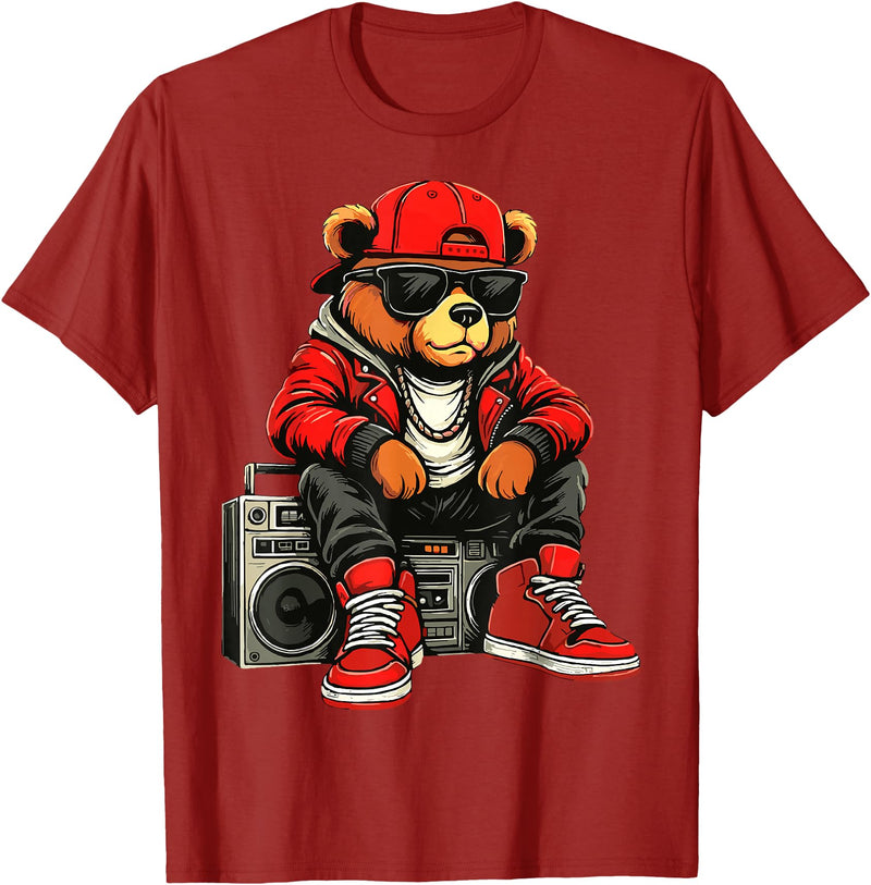 Funny Hip Hop Music lover Hip Hop Teddy Bear Rap Music T-Shirt - Cranberry Red