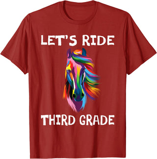 Back To School First Day Let's Ride Third Grade Back To School Horse Girls T-Shirt - Cranberry Red