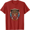 Native American Day American Indian Pride Bear Native American Indian Headdress Feather Tribal Bears T-Shirt - Cranberry Red