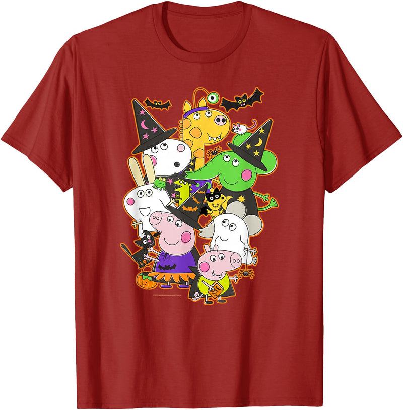 Peppa Pig Halloween Happy Costumes Group Shot T-Shirt - Cranberry Red