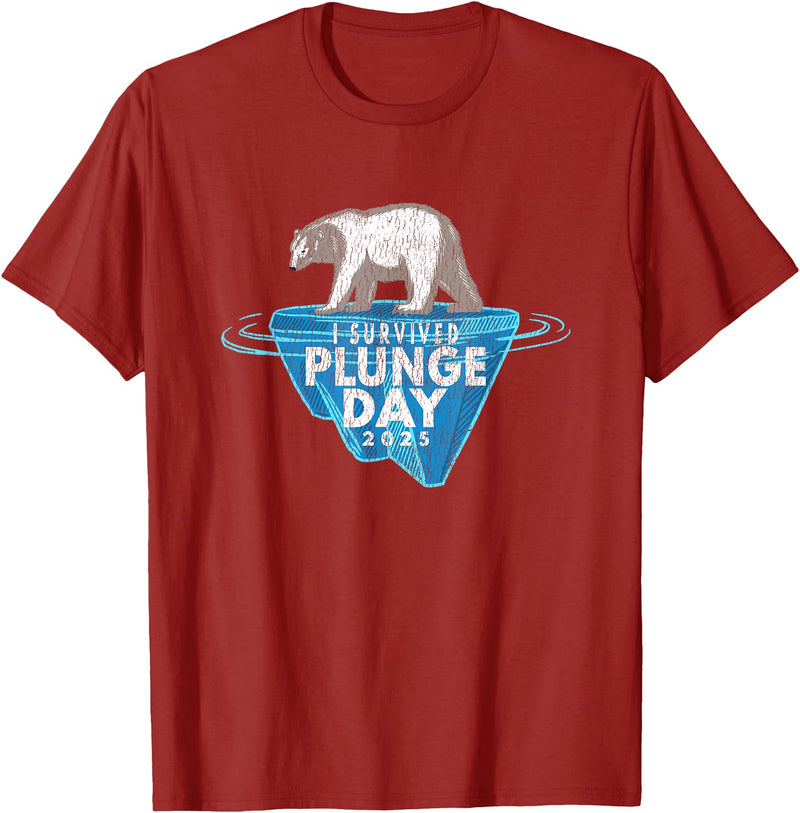 Take The Plunge Designs Polar Bear Plunge Event - Retro I Survived Plunge Day 2025 T-Shirt - Cranberry Red