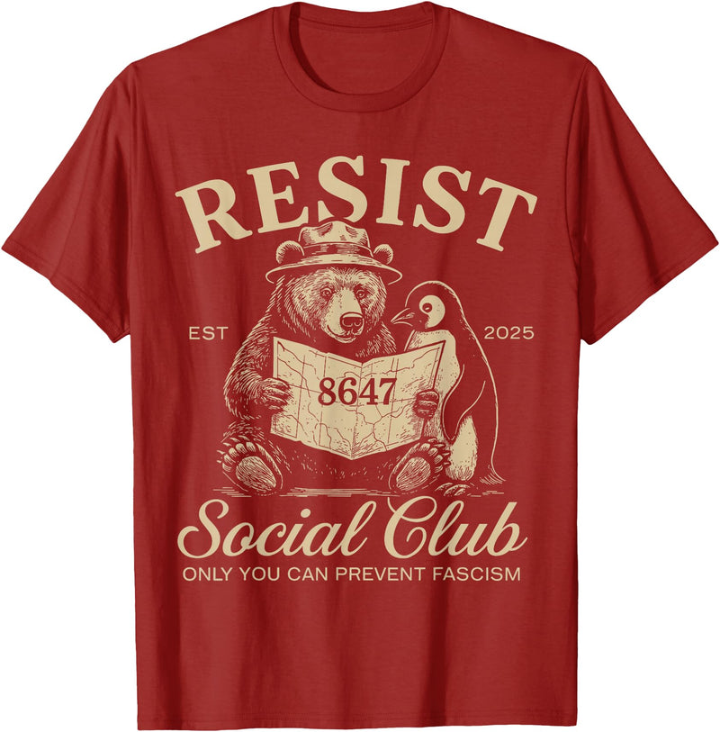 Bear Penguin Flippers Up Tees Bears Penguins Resist Social Club Only You Can Prevent T-Shirt - Cranberry Red