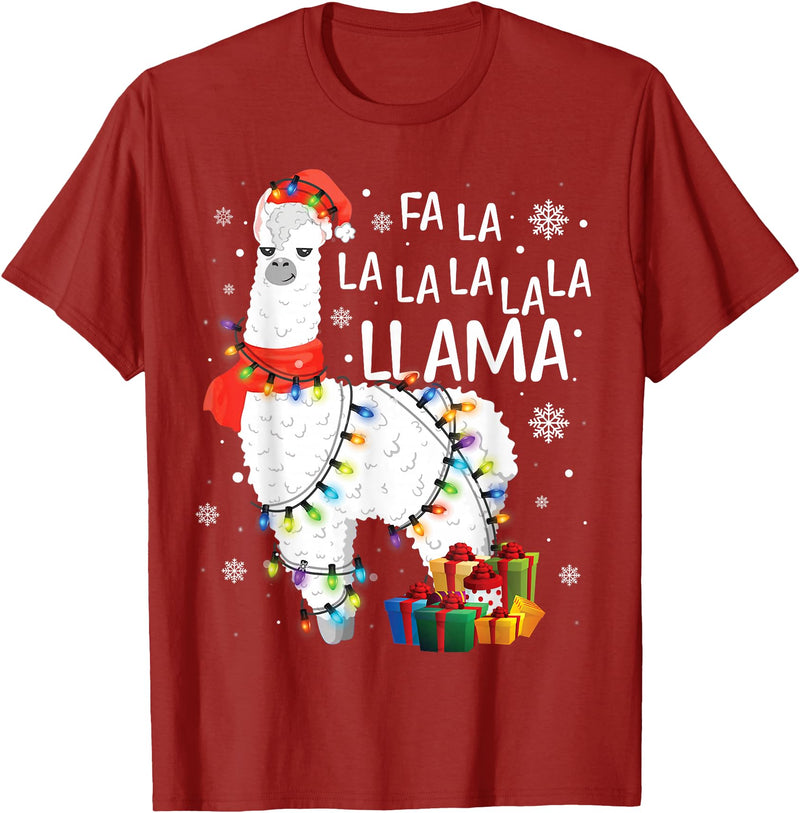 Funny Fa La La Llama Christmas Shirt FA La La Llama Christmas Funny Lllama Lover Xmas Pajamas T-Shirt - Cranberry Red