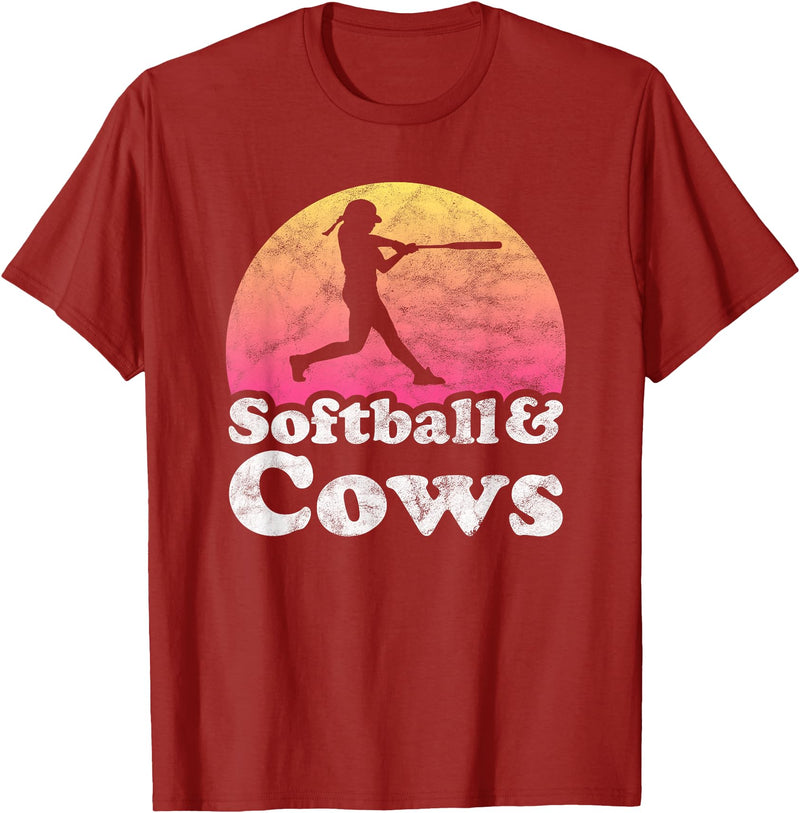 Softball and Cows Apparel Co Softball and Cows Women or Girls Cow T-Shirt - Cranberry Red