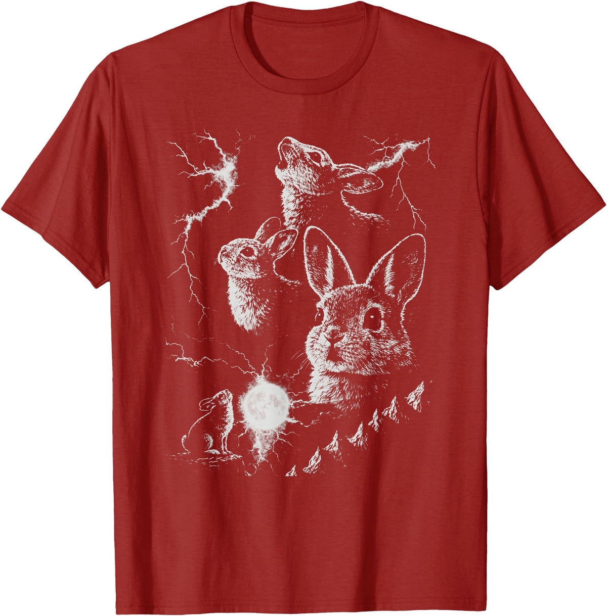 Retro Funny 90s Rabbit Bunny Howling to the Moon Graphic T-Shirt in Cranberry Red