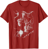 Retro Funny 90s Rabbit Bunny Howling to the Moon Graphic T-Shirt in Cranberry Red