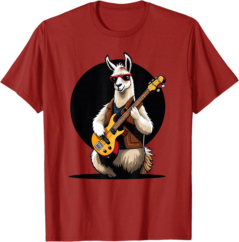 Music Lovers Alpaca Llama playing Guitar Llama playing Electric Guitar, Llama Guitarist T-Shirt - Cranberry Red