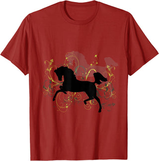NickerStickers Leaping Arabian Horse with Pretty Flourish T-Shirt - Cranberry Red