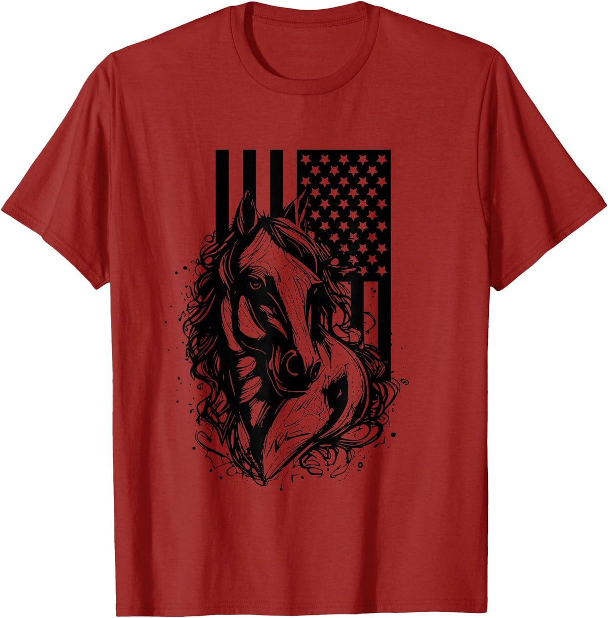 BASBO American Flag Horseback Riding Apparel - Horse T-Shirt - Cranberry Red