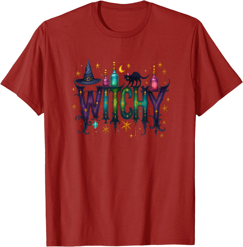 Whimsical Witchy Halloween Witchy Vibes T-Shirt - Cranberry Red