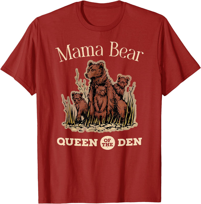 Mama Bear Queen of the Den Products Mama Bear Queen of the Den – Mother with Cubs and Family T-Shirt - Cranberry Red