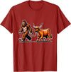 Bigfoot And Scottish Highland Cow Walking Humor Bigfoot Takes Scottish Highland Cow for a Walk T-Shirt - Cranberry Red