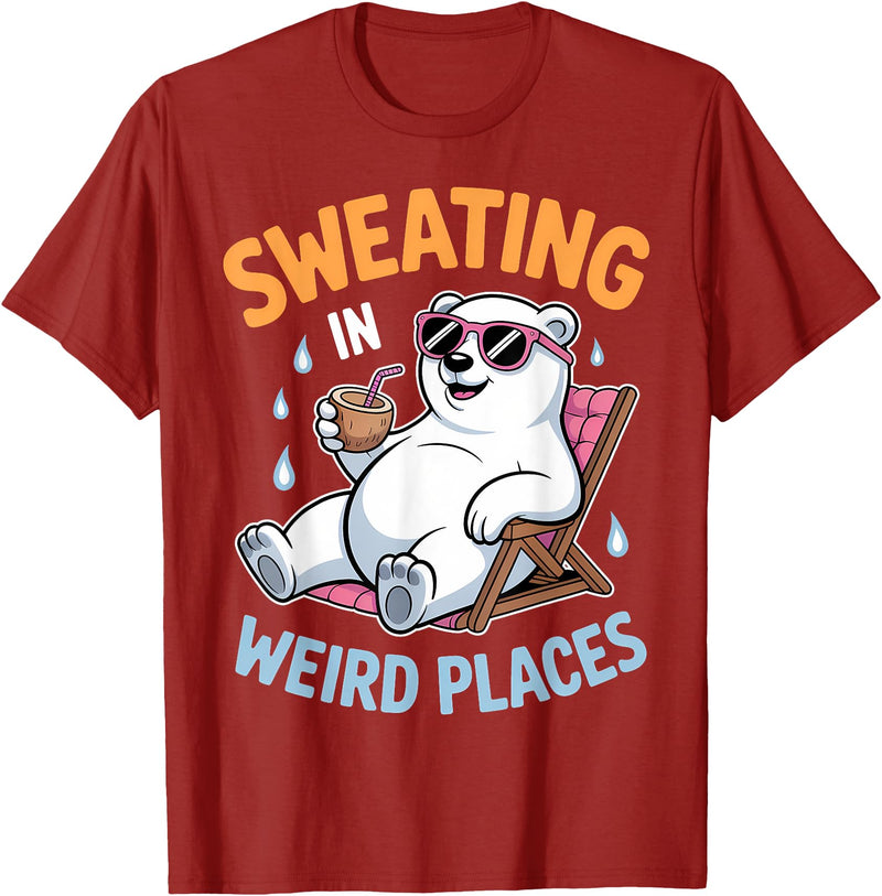Cool Sweating Funny Summer Sweating Design Sweating in Weird Places Polar Bear Funny Sweating T-Shirt - Cranberry Red