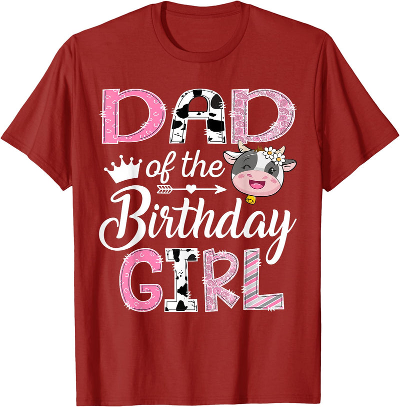 Funny Farm Cow Birthday Girl Matching Dad of The Birthday Girl Farm Cow 1st Birthday Girl T-Shirt - Cranberry Red