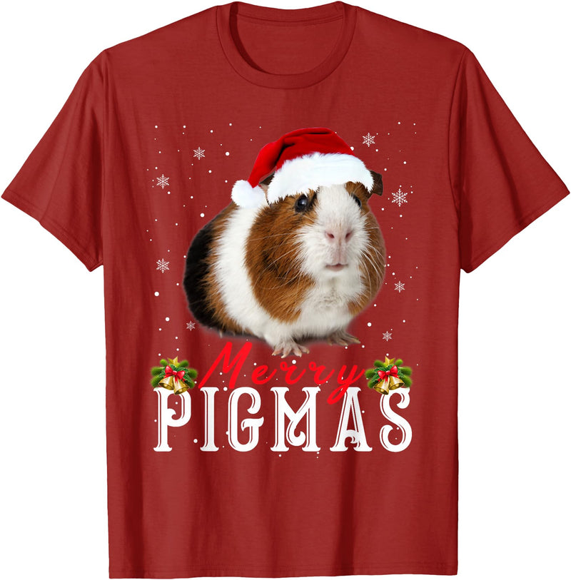 Funny Guinea Pigs Lover T-Shirts Gifts Cute Merry Pigmas Face Mask Funny Guinea Pig Christmas Santa Xmas T-Shirt - Cranberry Red