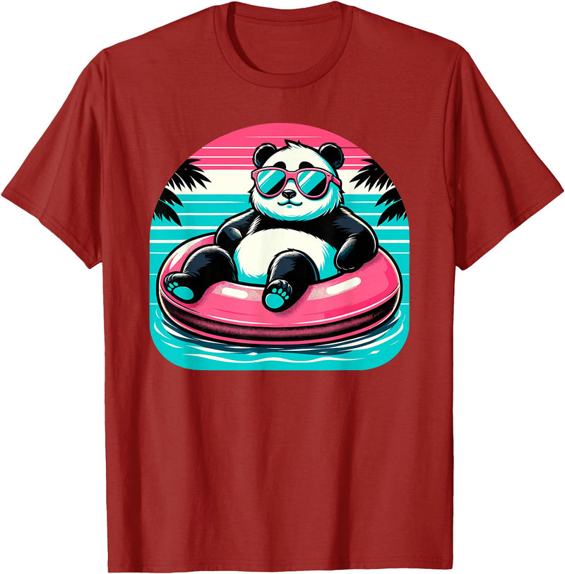 Nerrrdy Pool Party Panda Pink Float Men Women Kids Funny Pool Panda T-Shirt - Cranberry Red