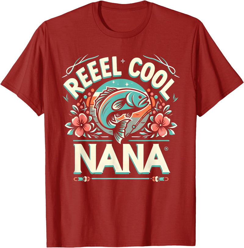 Vintage Reel Cool Nana Fishing Lovers Mothers Day Reel Cool Nana Fishing Vintage Tees Women Men Father's Day T-Shirt - Cranberry Red