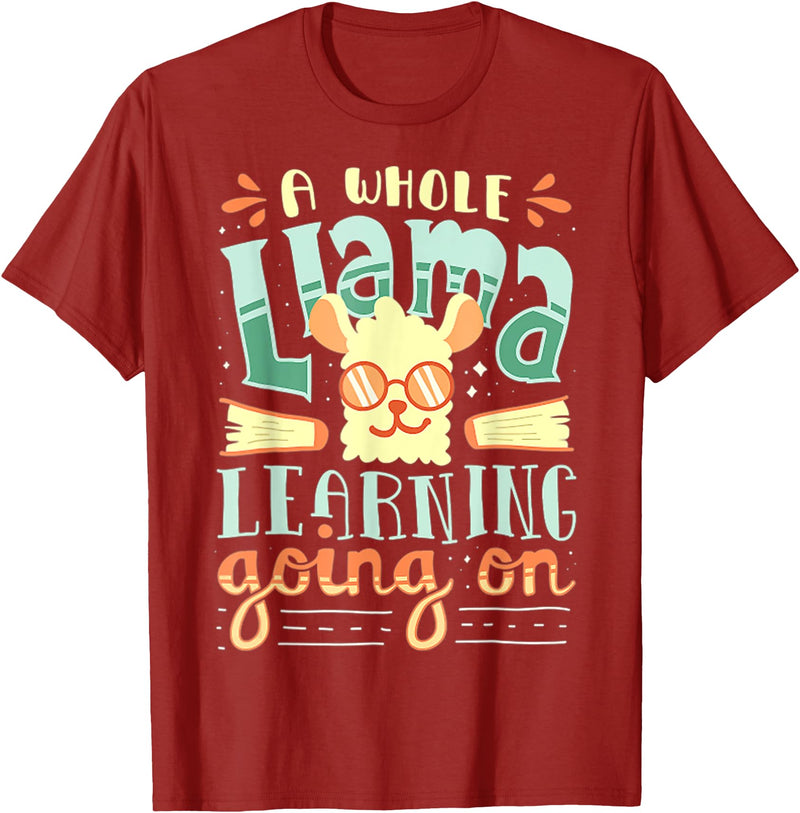 A Whole Llama Learning Going On Cute Teacher T-Shirt for Men Women - Cranberry Red