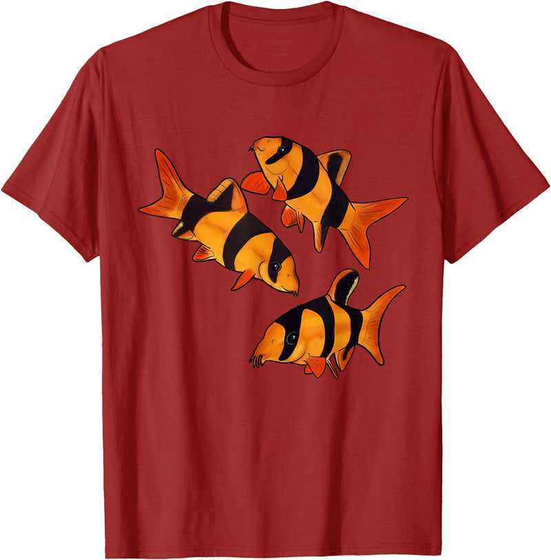 Freshwater Fish Fun Clown Loach Fish Aquarium Design-Tiger Botia T-Shirt - Cranberry Red