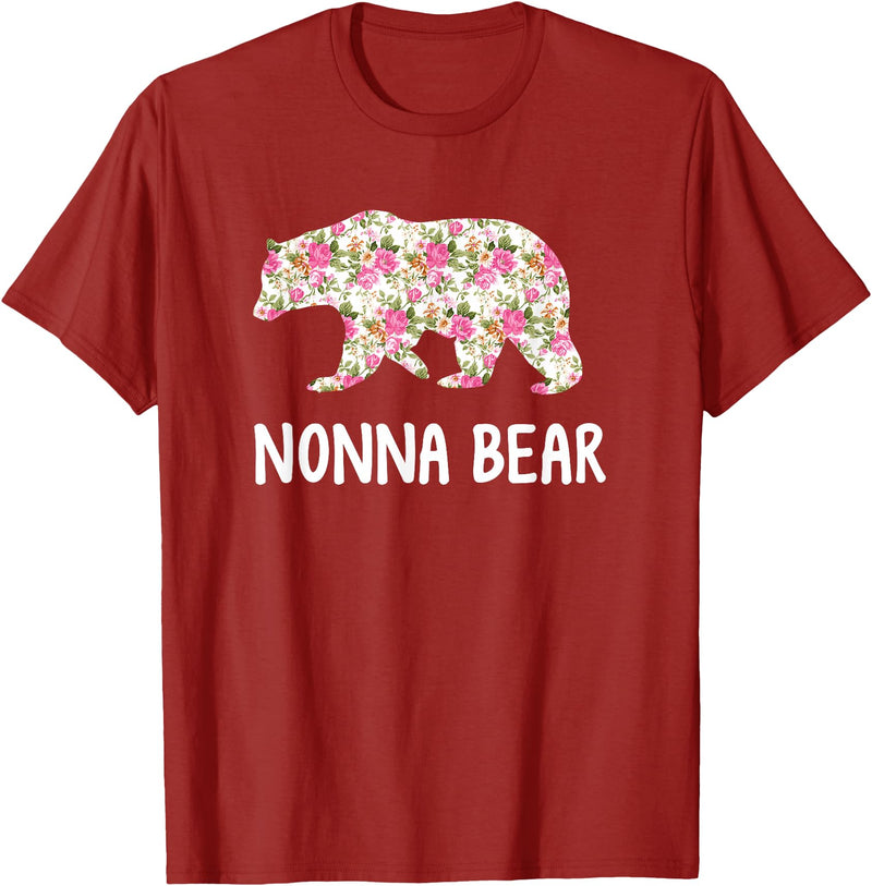 Grandparents Tees By Luna Nonna Bear Floral T-Shirt T-Shirt - Cranberry Red