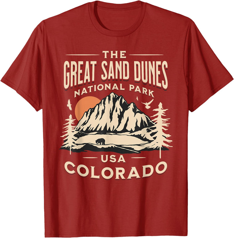 Great Sand Dunes National Park Colorado USA Retro Great Sand Dunes National Park Colorado Hike Outdoors Retro T-Shirt - Cranberry Red