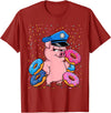 Pig Lover Gift Co. | Unisex Pig Cop Police Officer Doughnut T-Shirt - Black, Small, Short Sleeve - Cranberry Red