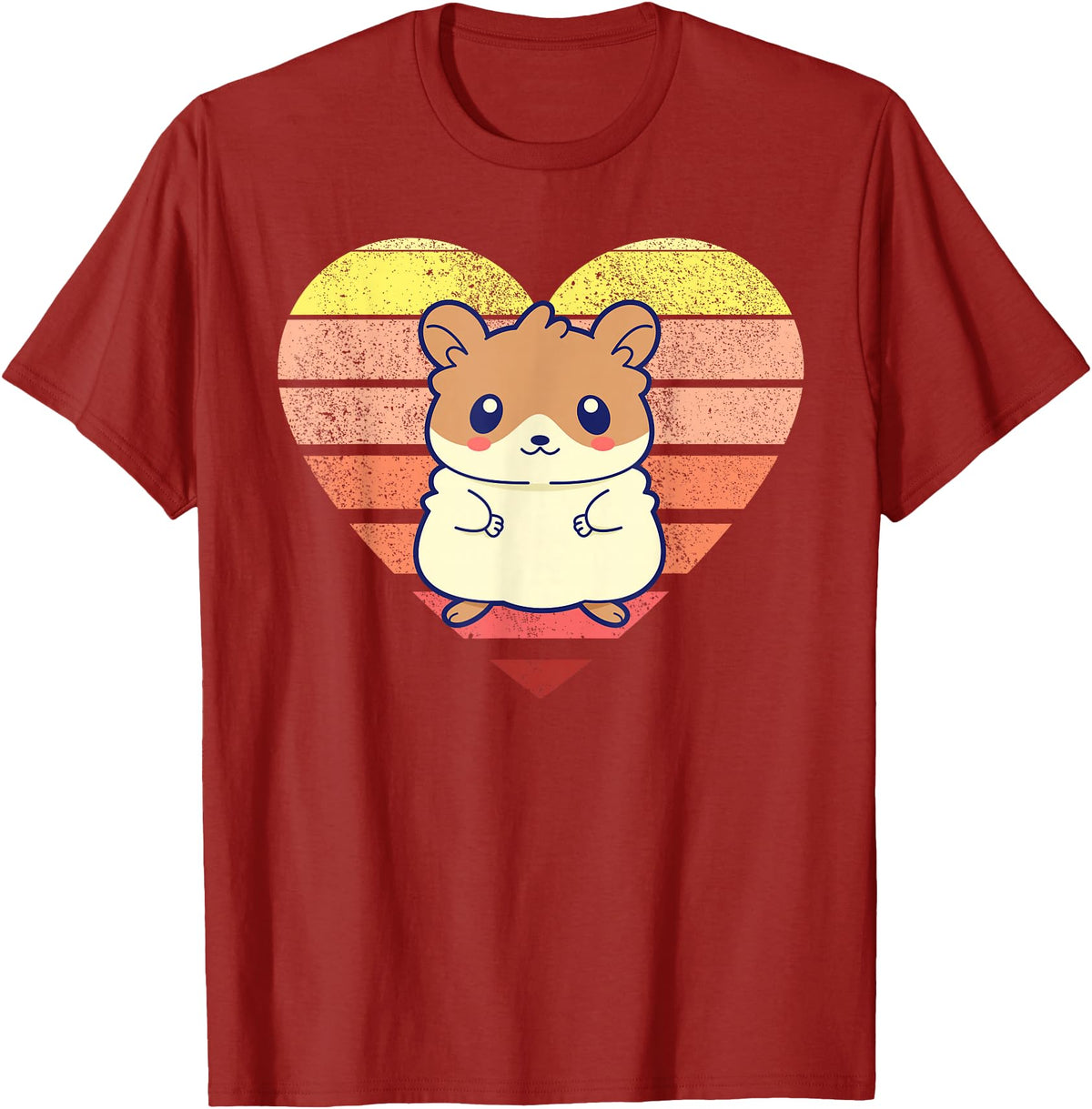 Cute Hamster Design Retro Heart Shape Vintage T-Shirt - Cranberry Red