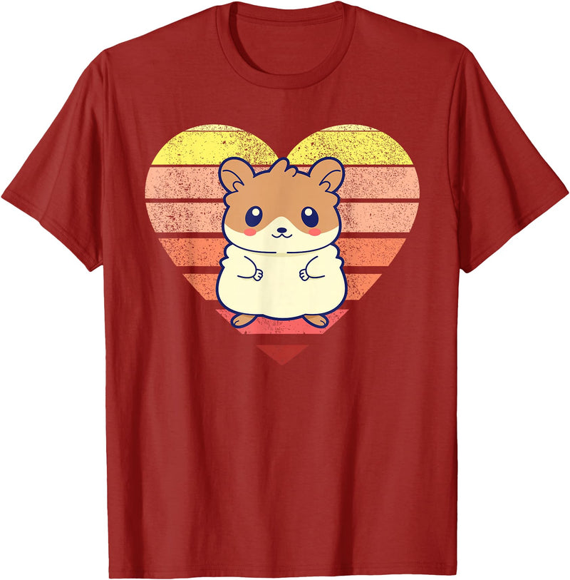 Cute Hamster Design Retro Heart Shape Vintage T-Shirt - Cranberry Red