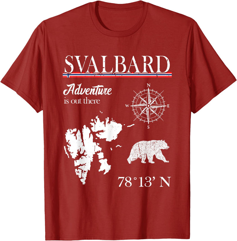 Spitsbergen Norway Scandinavia Travel Nordic Bear Svalbard - Adventure Is Out There - Norway Norwegian Flag T-Shirt - Cranberry Red