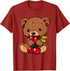 Cute Cherry Animals Cherry Bear Cute Bear Nature Cherry Fruit Artwork Wildlife T-Shirt - Cranberry Red