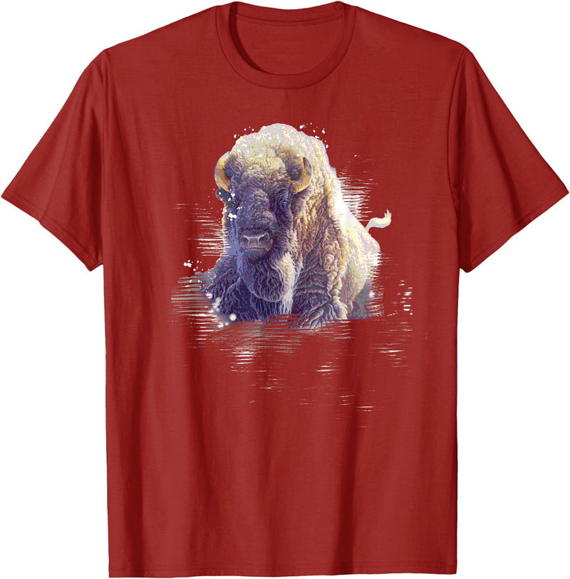Rocky Mountain Wilderness designs Great Native American White Buffalo Sacred Spirit Animal T-Shirt - Cranberry Red