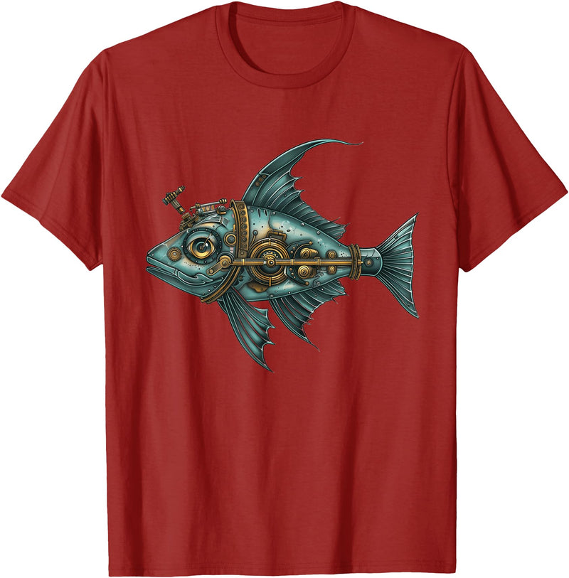 Halibut Flatfish Alaska Fishing Sea Ocean Flounder Halibut Steampunk T-Shirt - Cranberry Red
