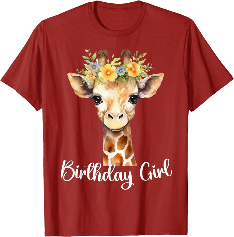 Zoo Animal Matching Birthday Girl Party Outfits Giraffe Birthday Girl Outfit for Wife Zoo Birthday Party T-Shirt - Cranberry Red
