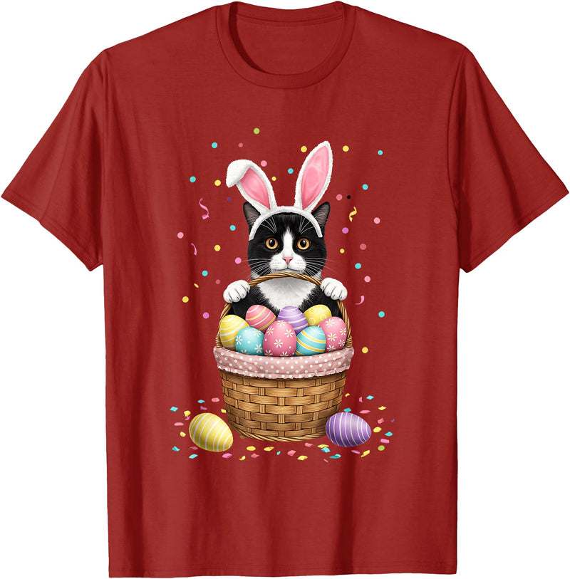 Cat Bunny Ears Eggs Meowy Easter Rabbit Lover Men Women Kids T-Shirt in Cranberry Red