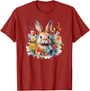 Bunny Rabbit Face Floral Watercolor Painting Love Bunnies T-Shirt in Cranberry Red