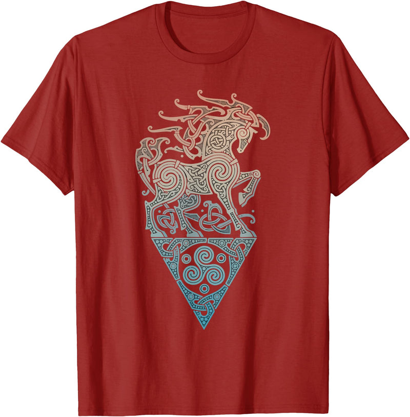 Norse Viking Mythology Great Love Horses VIKING CELTIC odins horse T-Shirt - Cranberry Red