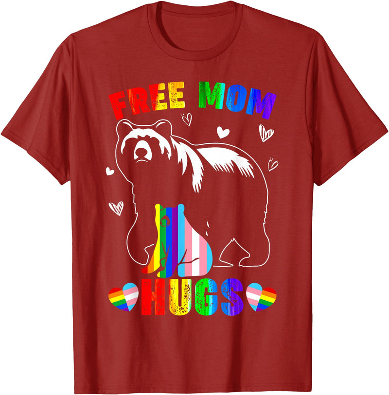 Amb Proud Mom Mommy Mama LGBTQ Mothers Day Women Free Mom Hugs Mama Bear LGBTQ Pride Rainbow Flag Mothers Day T-Shirt - Cranberry Red