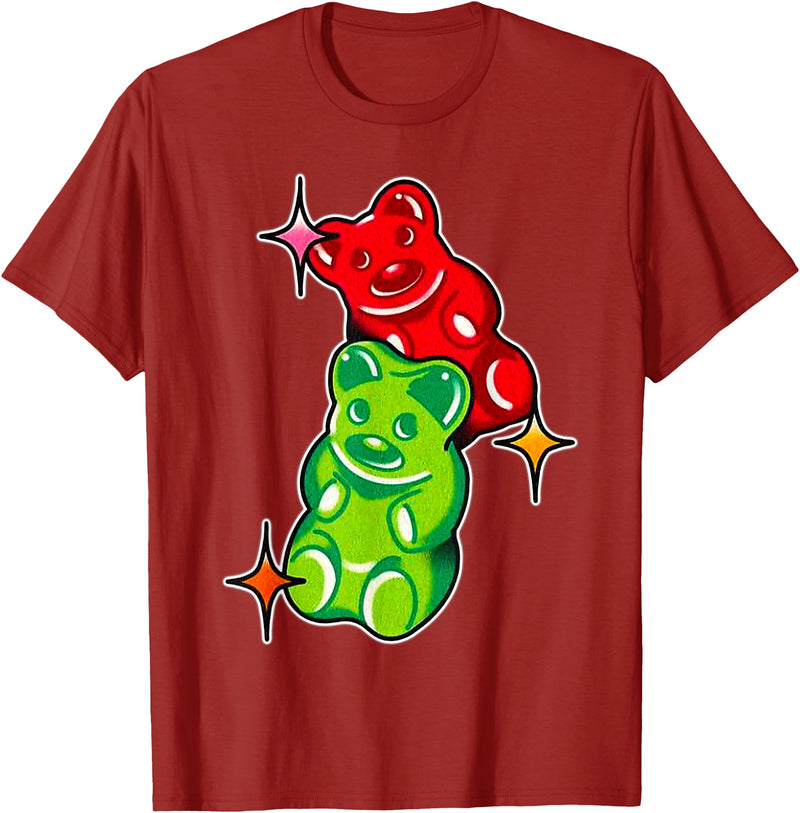 Urban Empyre Gummy Bear Candy Red Green T-Shirt - Cranberry Red