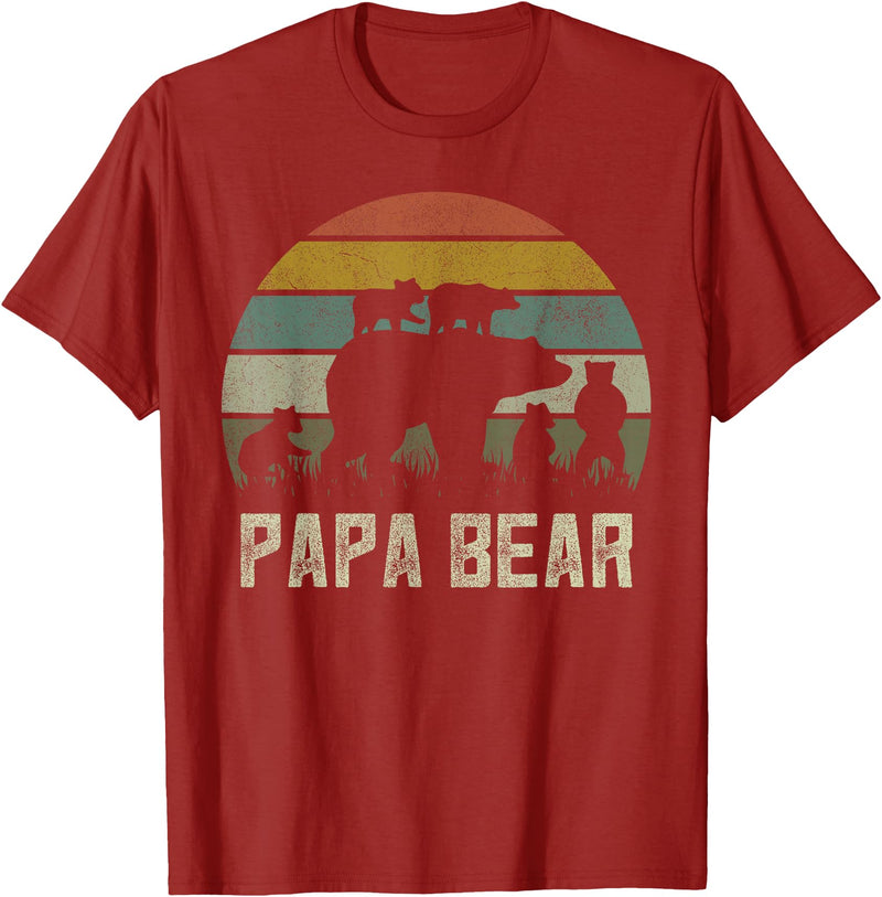 Bear Cubs Family Matching Gifts & Shirts Clothing Funny Papa Bear Shirts, Cub 5 Kids Fathers Day Grandpa T-Shirt - Cranberry Red