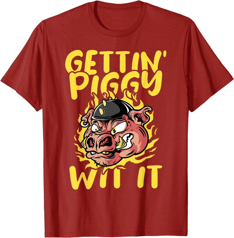 Funny Pig Roast BBQ Gifts Pork Rub Barbecue Lover Pig Roast Barbecue Getting Piggy Wit It BBQ T-Shirt - Cranberry Red