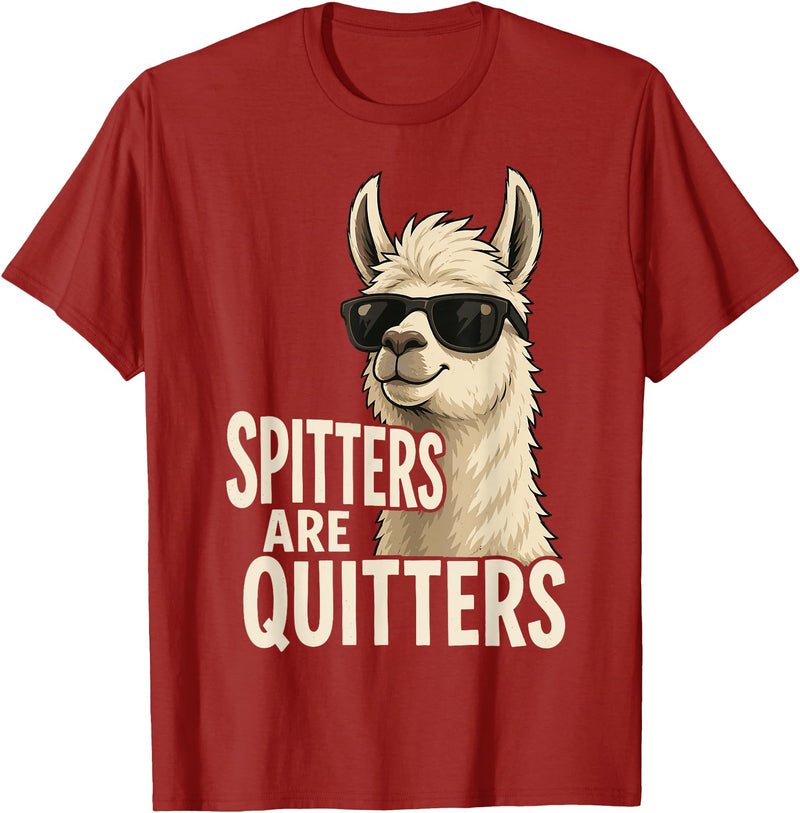 Inappropriate Funny Meme Tee Funny Llama Spitters are Quitters Adult Humor T-Shirt - Cranberry Red